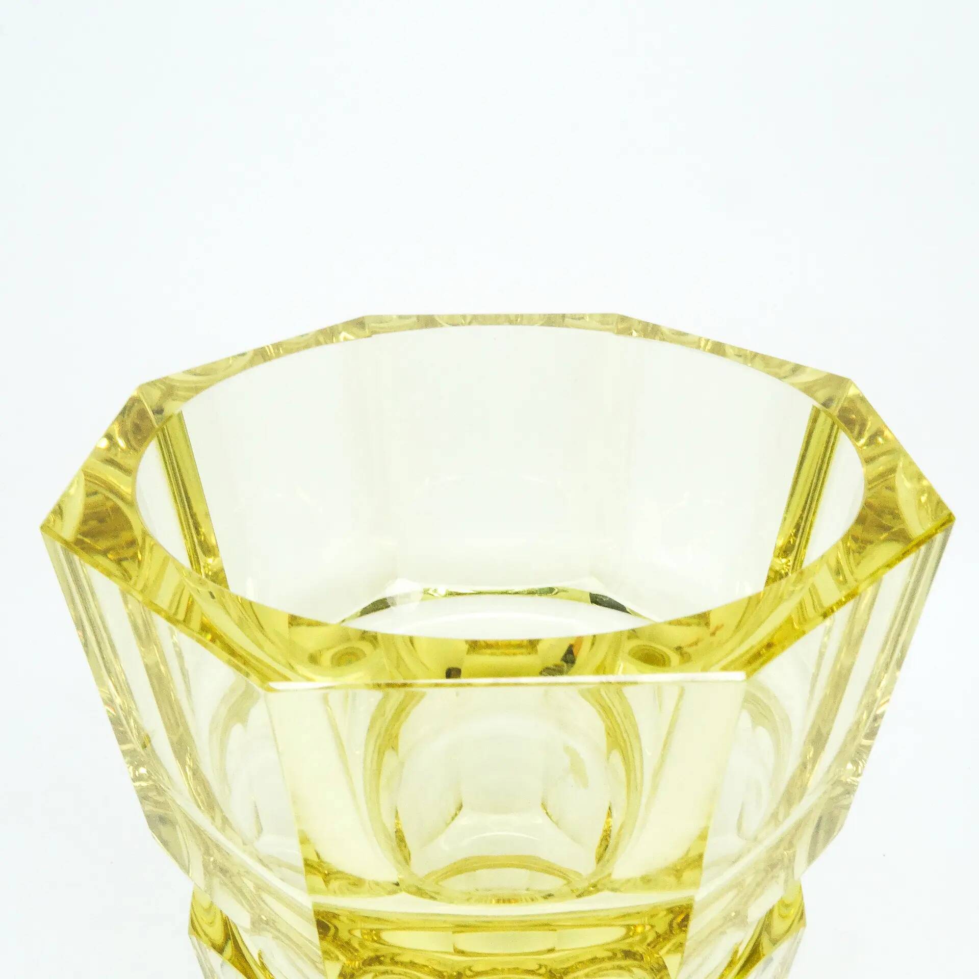 Art Deco vase, yellow crystal, designed by J. Hoffmann, Czechoslovakia, 1930s