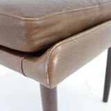 1970 Svend Skipper High Back Armchair and Stool in Brown Leather, Denmark