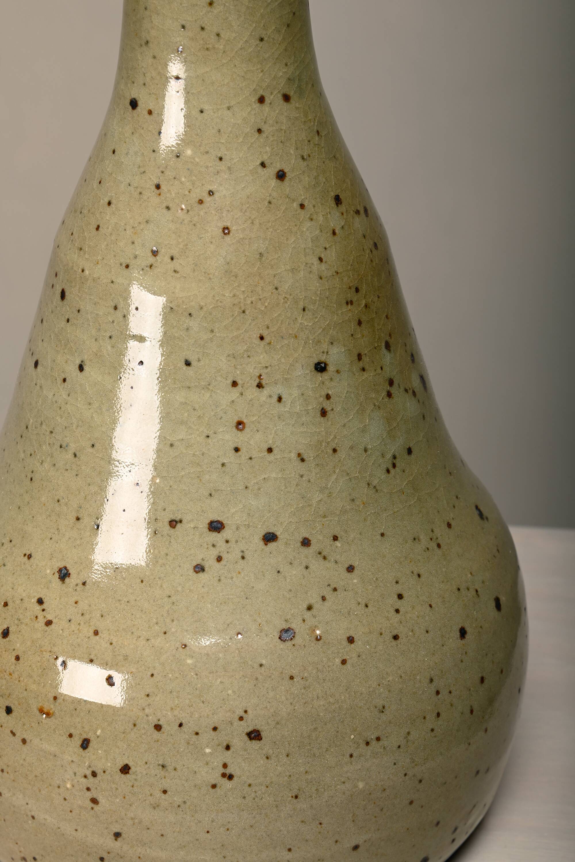 Large glazed ceramic Table Lamp in green tones, France 1960s