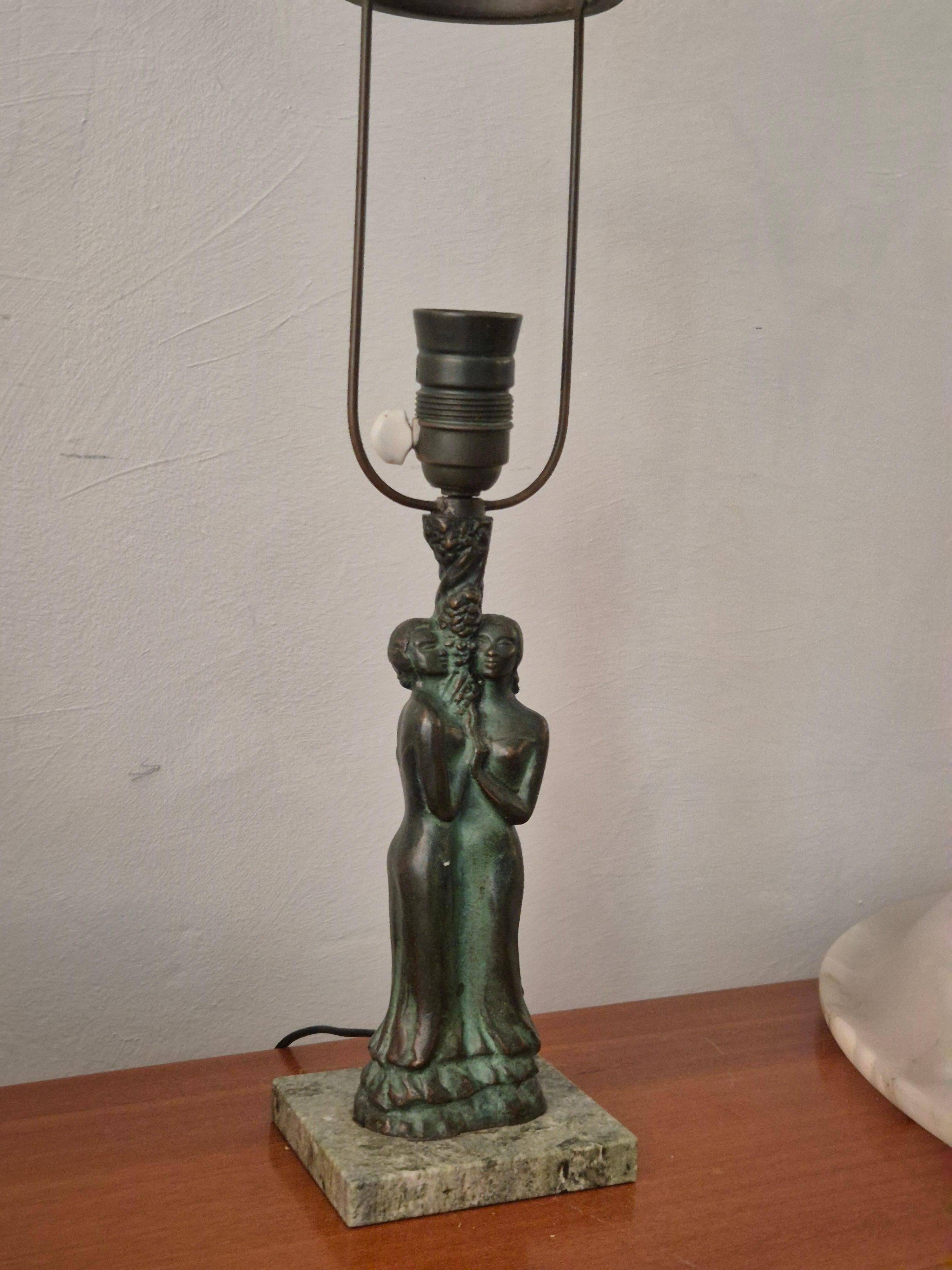 Bronze Table Lamp with Green Marble Base, Scandinavian Greene & Greene 1920/30s