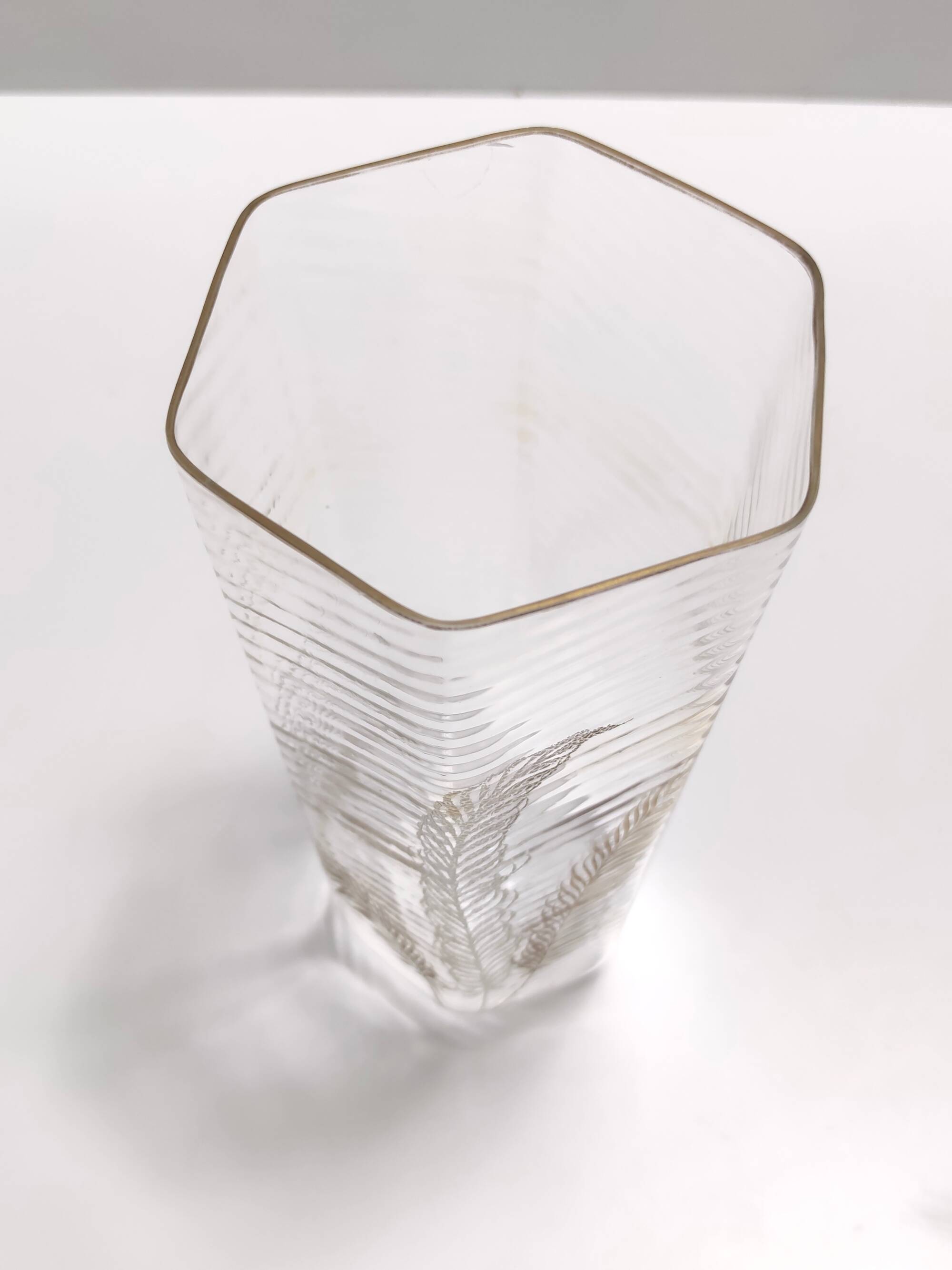Transparent and Gold Hexagonal Murano Glass Vase by Cenedese