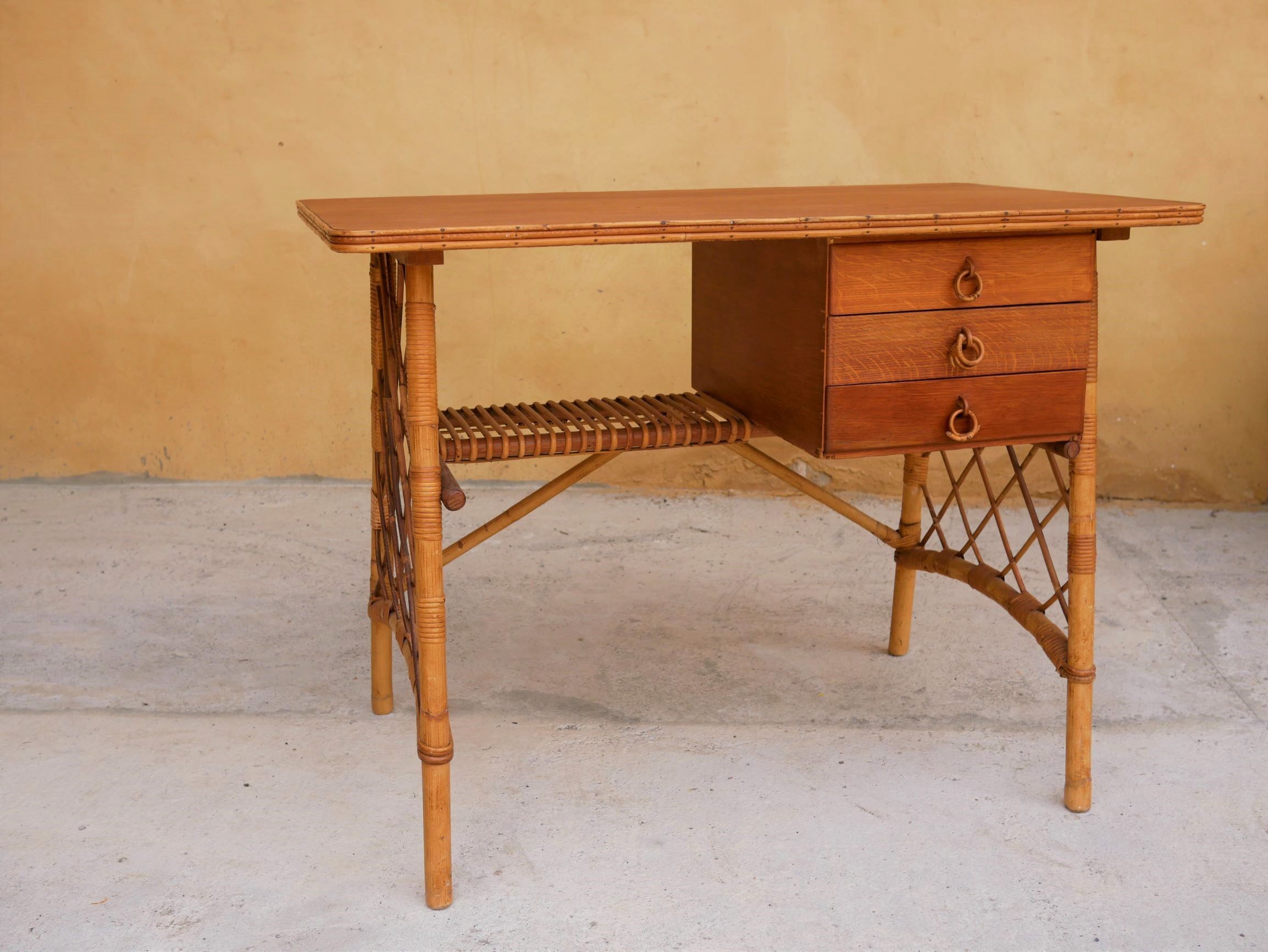 Rattan desk by Louis Sognot, 1950