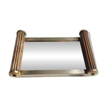 Small vintage mirror tray in Art Deco style made of wood and metal.