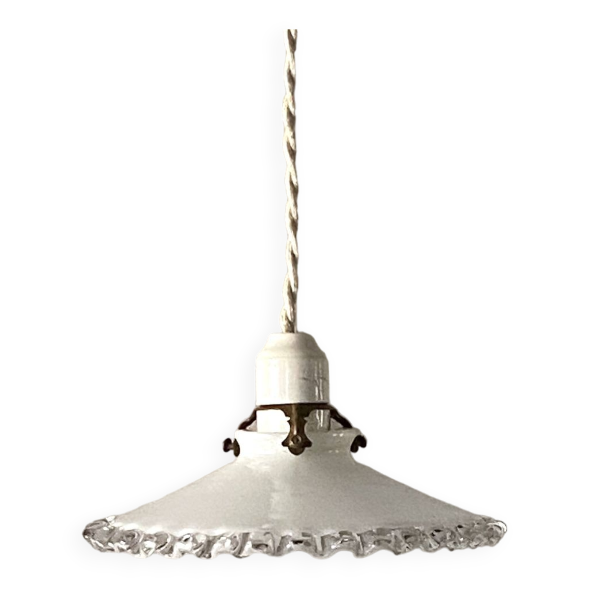 Opaline pendant light with porcelain socket