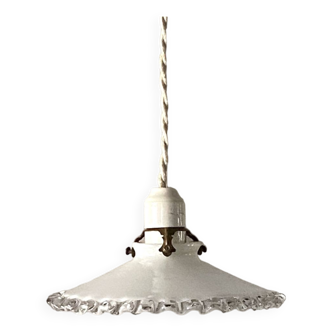 Opaline pendant light with porcelain socket
