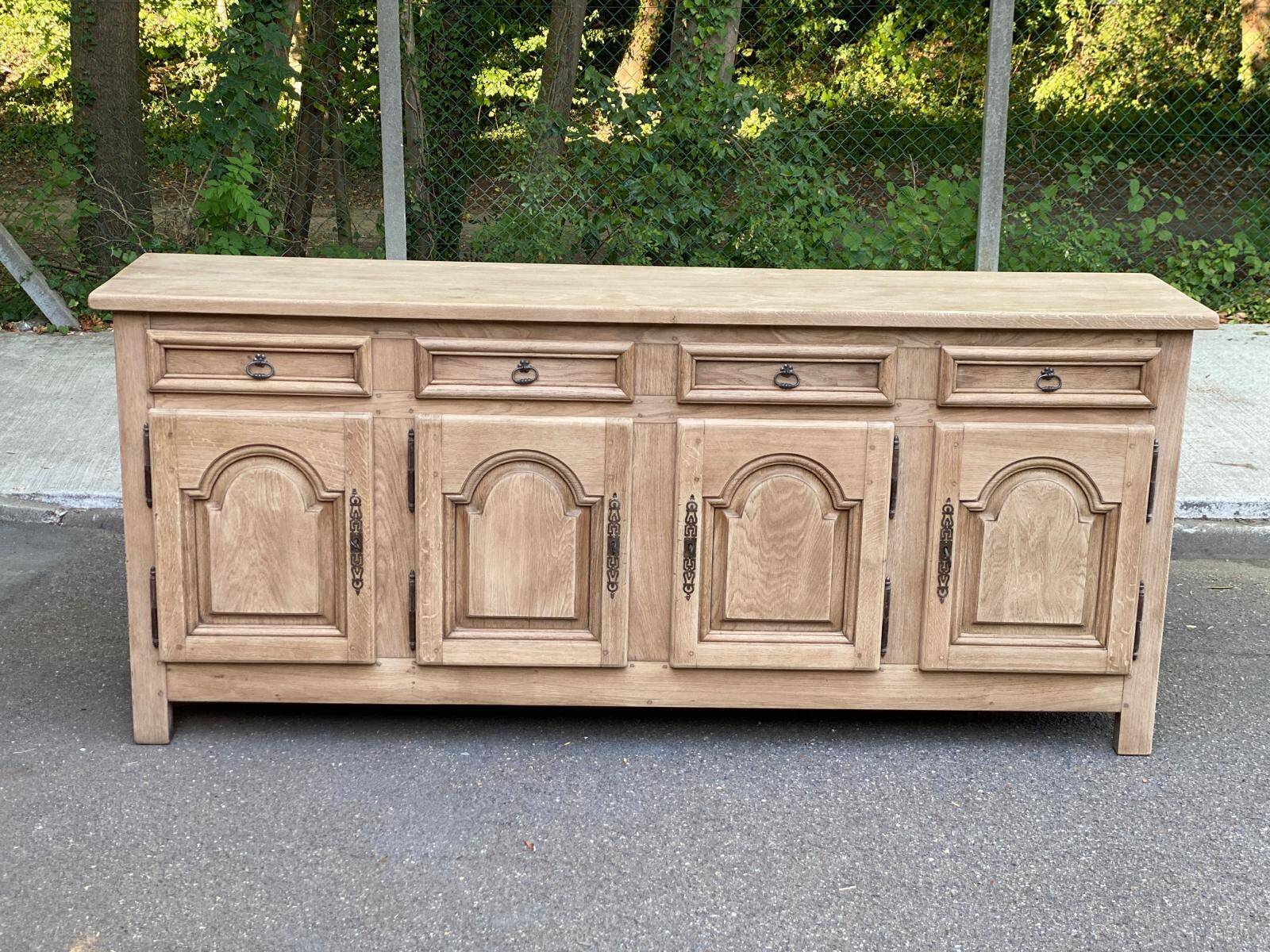 Stripped oak enfilade from 1950, 232cm.