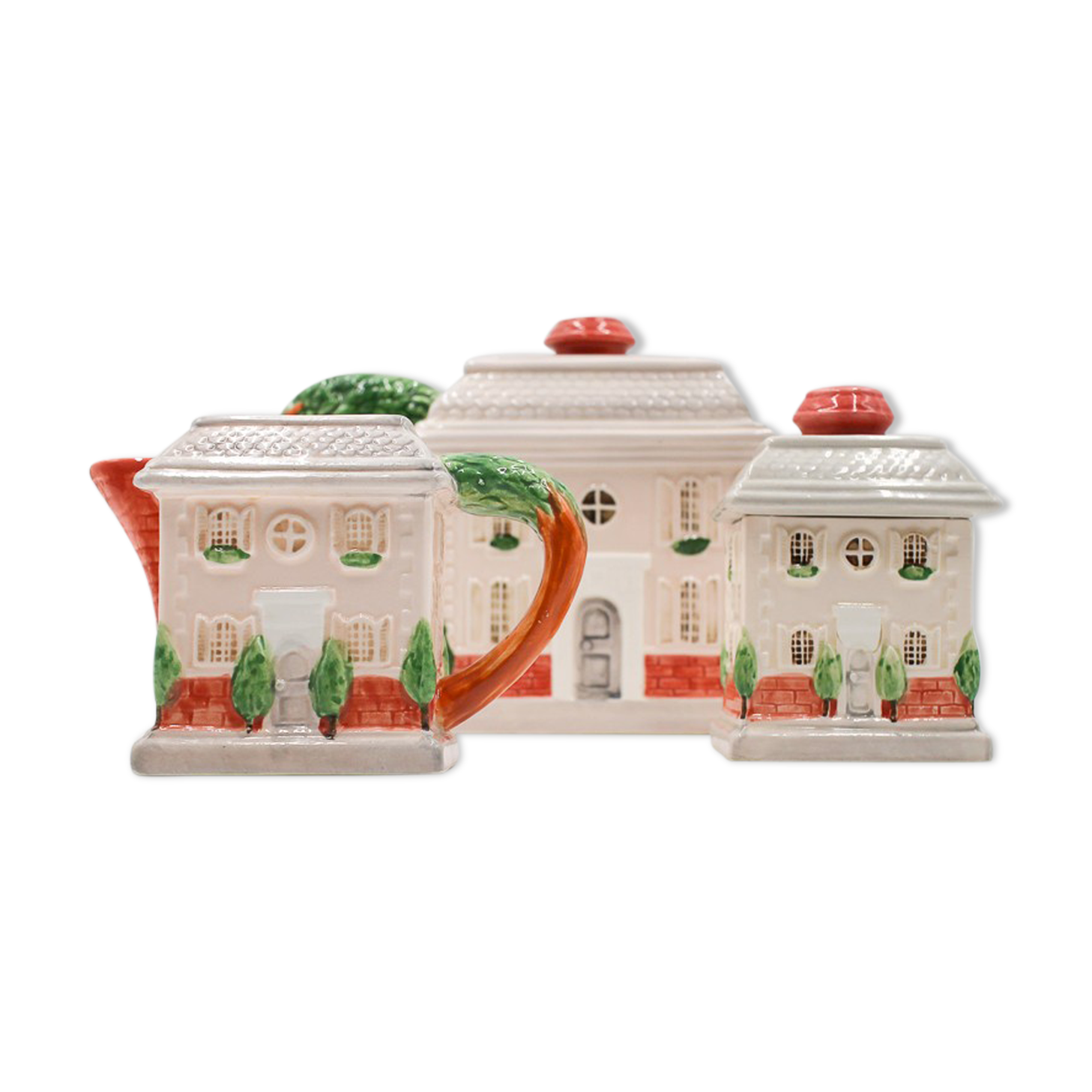 Fitz and Floyd teapot, sugar bowl and milk jar set