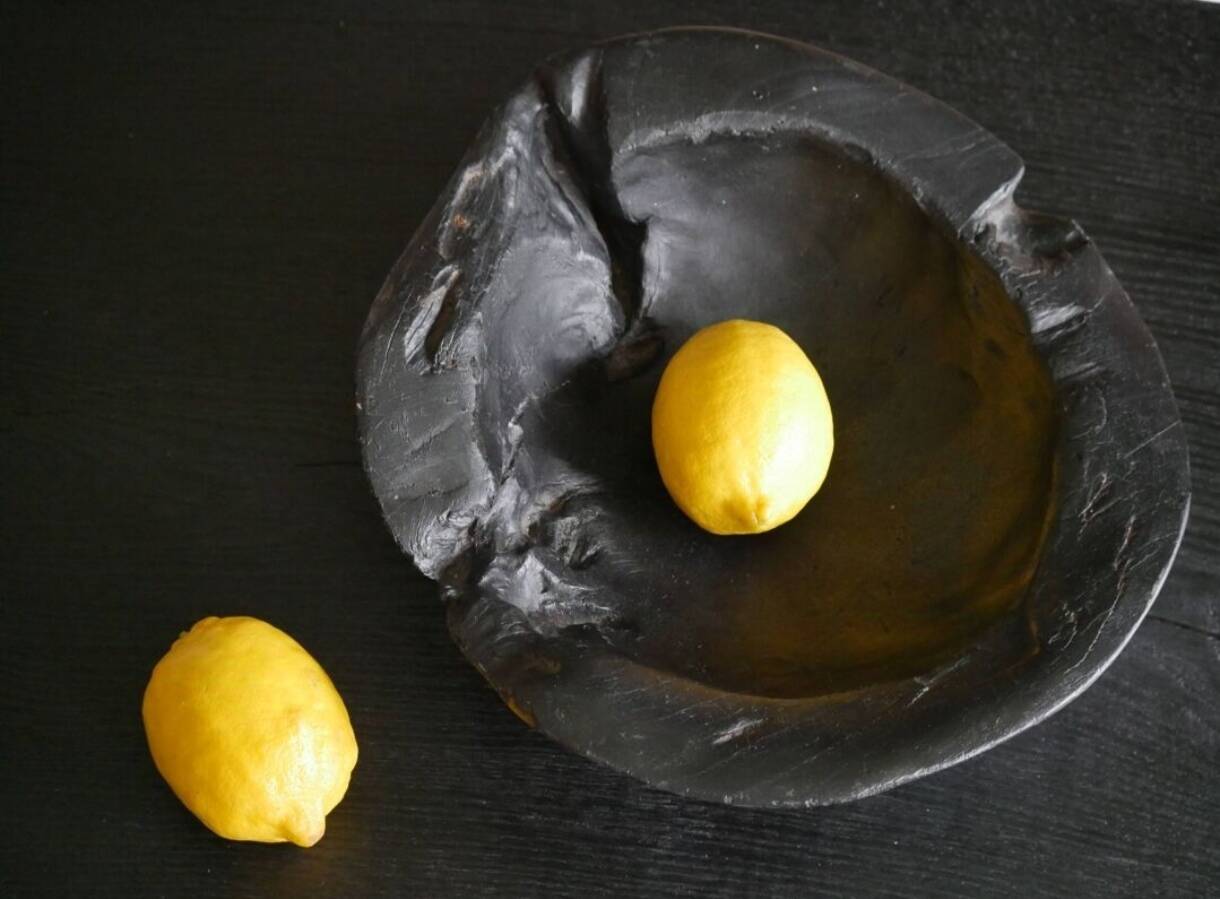 Bol, plat en bois brûlé wabi sabi
