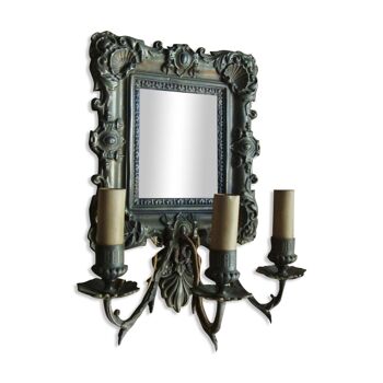 Old mirror with 3 branches wall light in the early 19th century