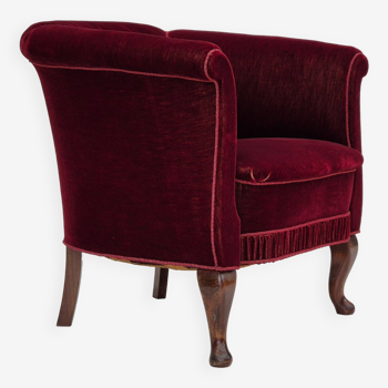 Années 1960, chaise longue danoise, meuble en velours, pieds en bois de hêtre, état d'origine.