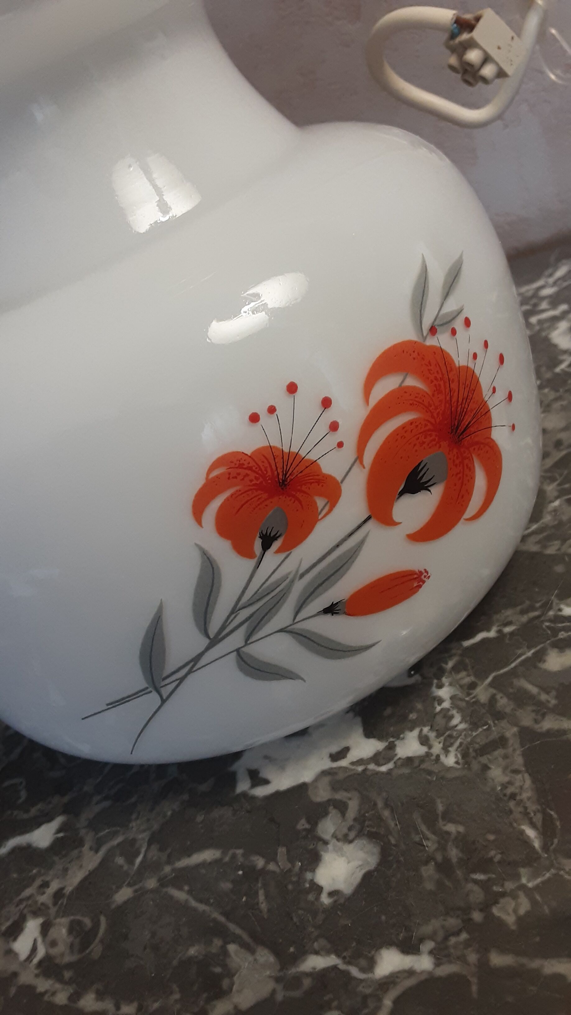 Suspension opalin glass - screen printing - 70s