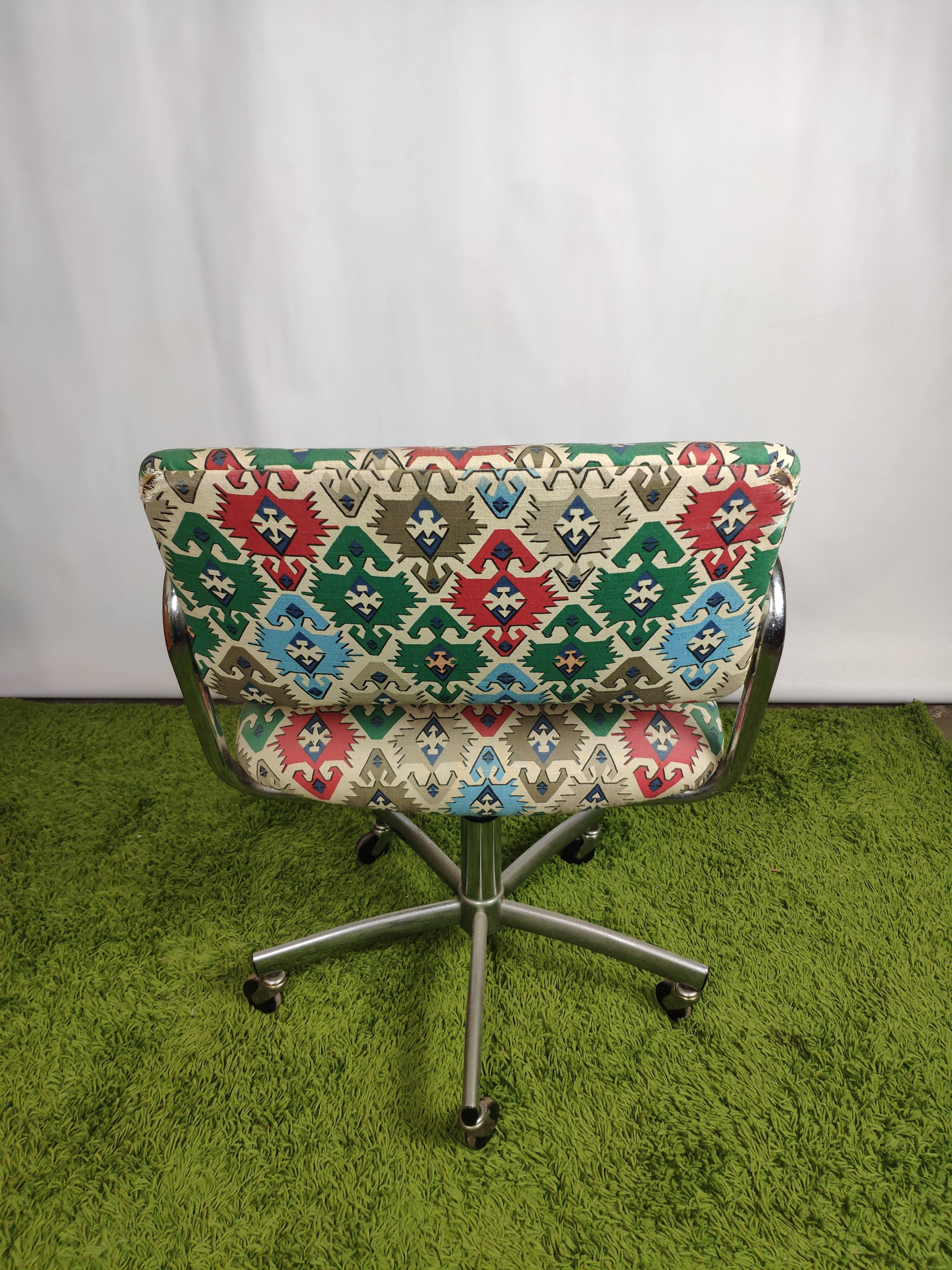 Vintage fabric desk and chrome stainless steel swivel on wheels
