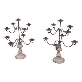 2 old 9-branched candlesticks