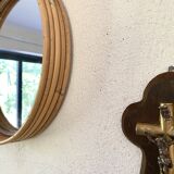 Rattan and rope mirror duo