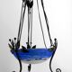 Wrought Iron and Blue Glass Paste Chandelier, Art Deco, France