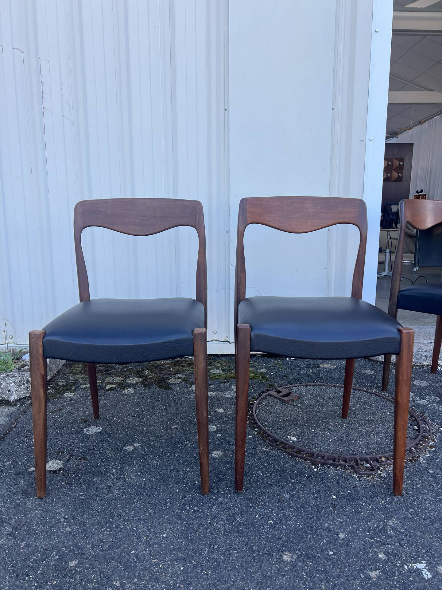 Scandinavian teak chair with black leatherette — Otto Møller style, 1960s