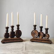 Brutalist turned wood candlestick holders – vintage 50s-60s