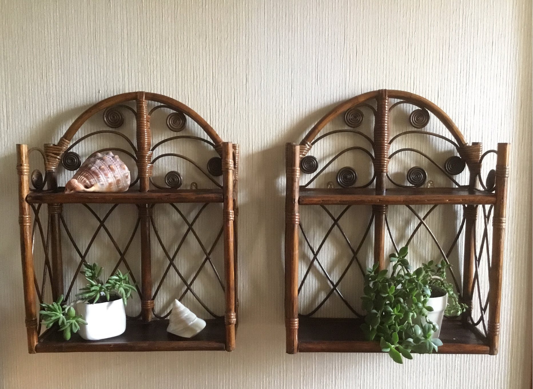 Rattan peacock shelves