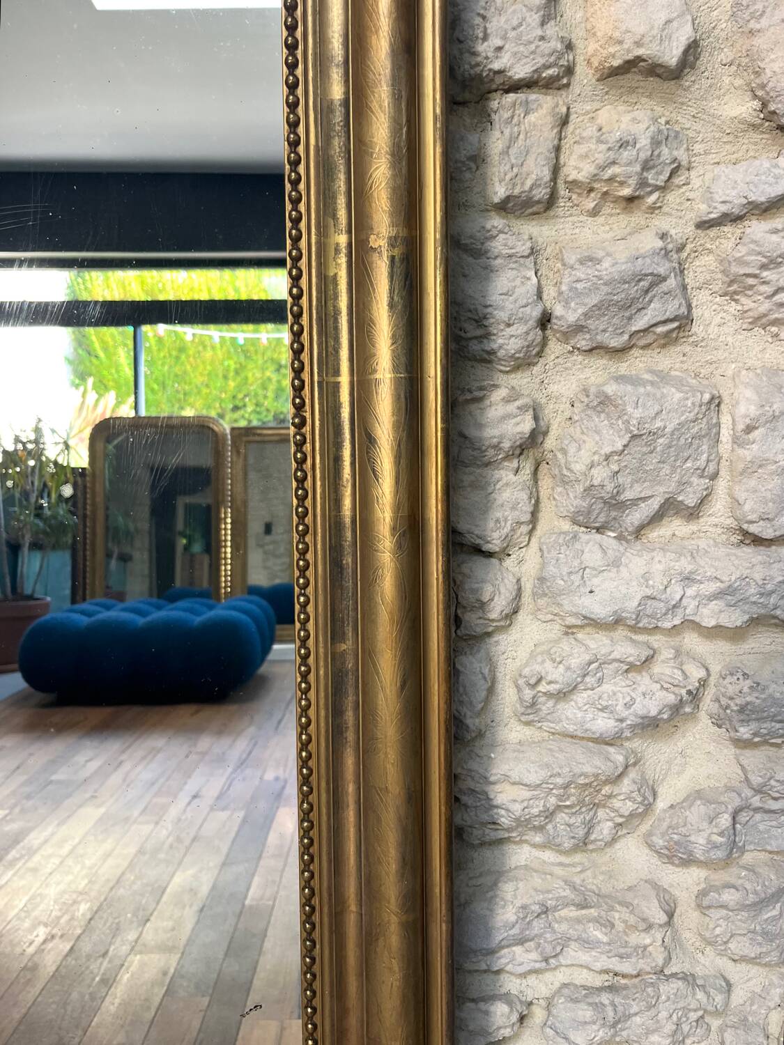 Antique Louis-Philippe mirror with pediment and gilt beading