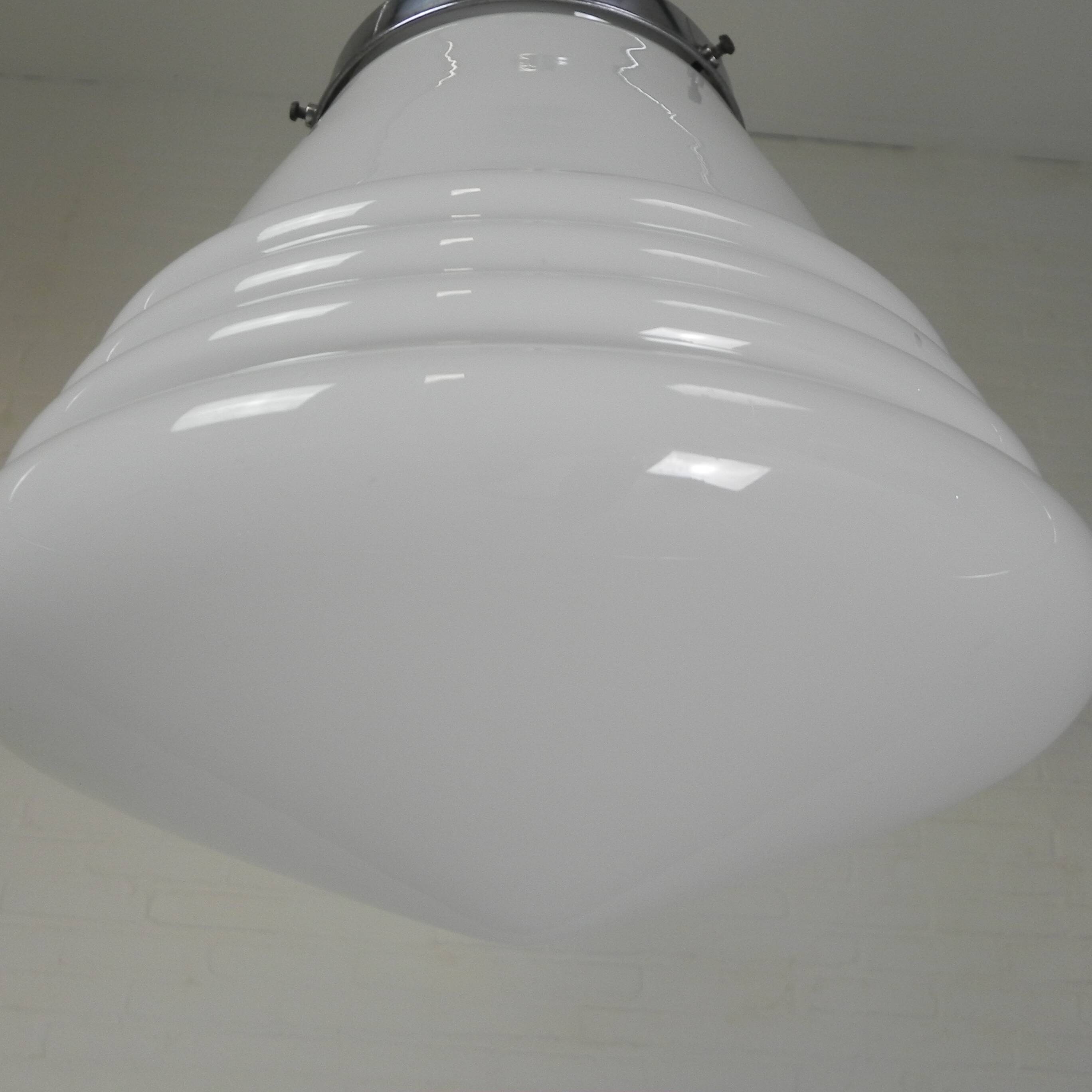 Art Deco pendant lamp with ribbed white globe, 1930s