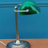Notary lamp in brass and green opaline, 1950