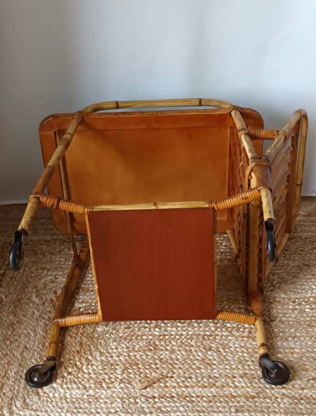 Vintage bamboo and rattan serving cart