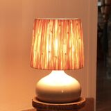 Gray ceramic lamp, raffia lampshade, 1960s