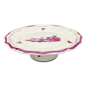 Assiette montée plat présentoir à gâteau Gien modèle paysages roses 1938 1960