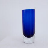 Vase verre bleu épais