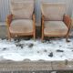Pair of vintage cannage and fabric armchairs