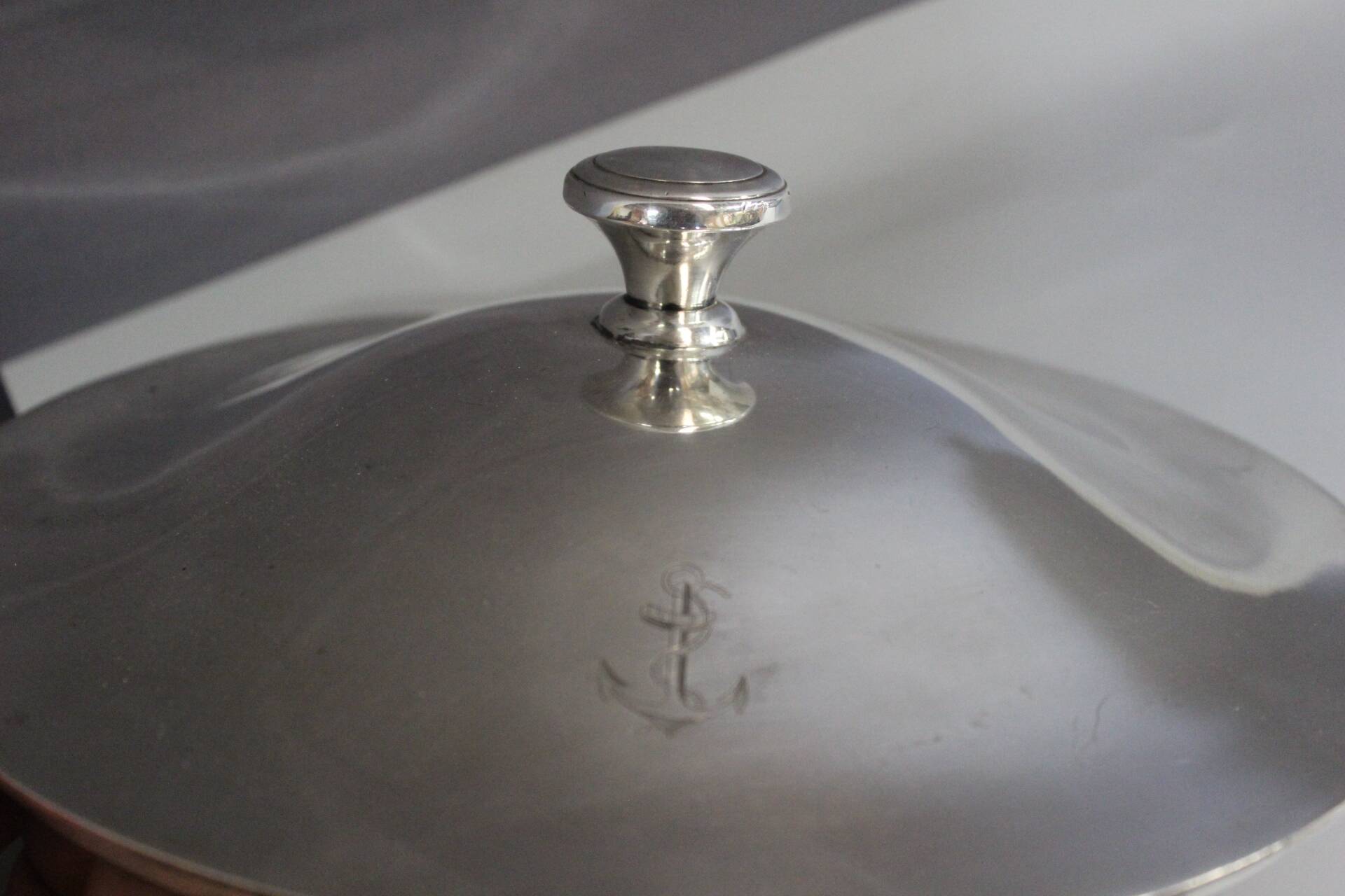 Silver-plated soup tureen with marine anchor design