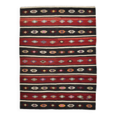 Turkish Red & Black Striped Vintage Kilim Rug, 168x228Cm