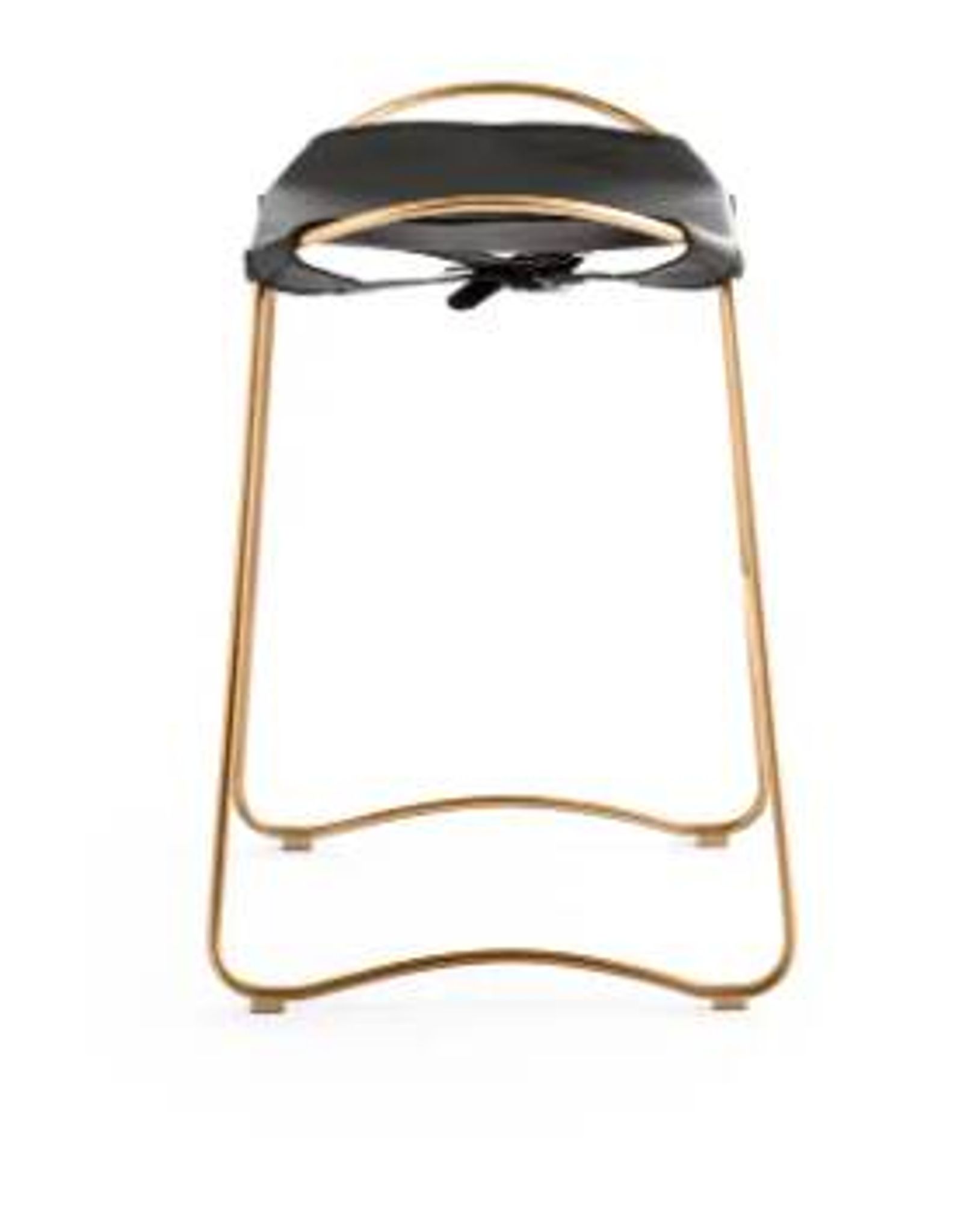 Pair of backless stools, black with brass trim.