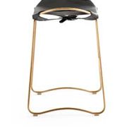 Pair of backless stools, black with brass trim.