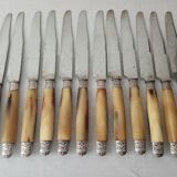 Box 12 old table knife blade steel blade Virole Louis XVI horn handle