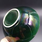 Green faience bowl decorated with multicolored drips around 1970