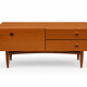 Teak sideboard with flap, 2 drawers and conical legs.