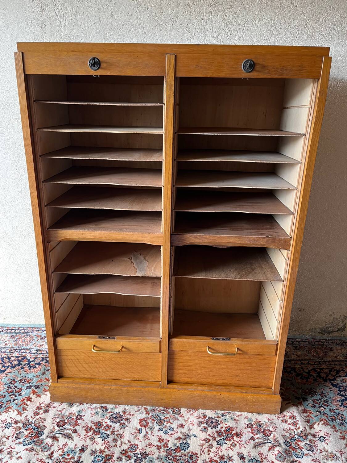 Vintage 70s double curtain filing cabinet