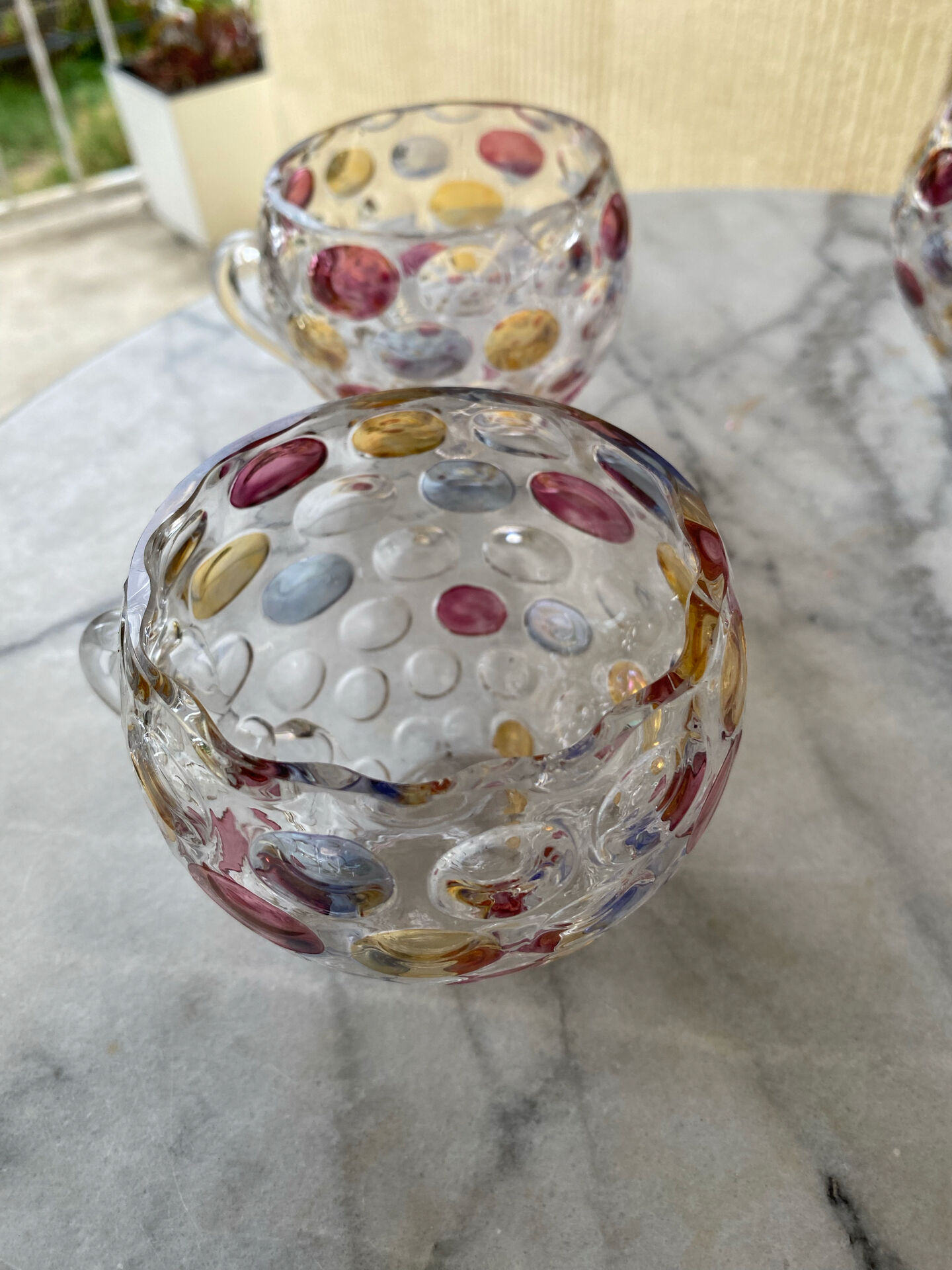 Set of 3 vintage punch cups (+ 1 free) made of blown glass with cabochon.