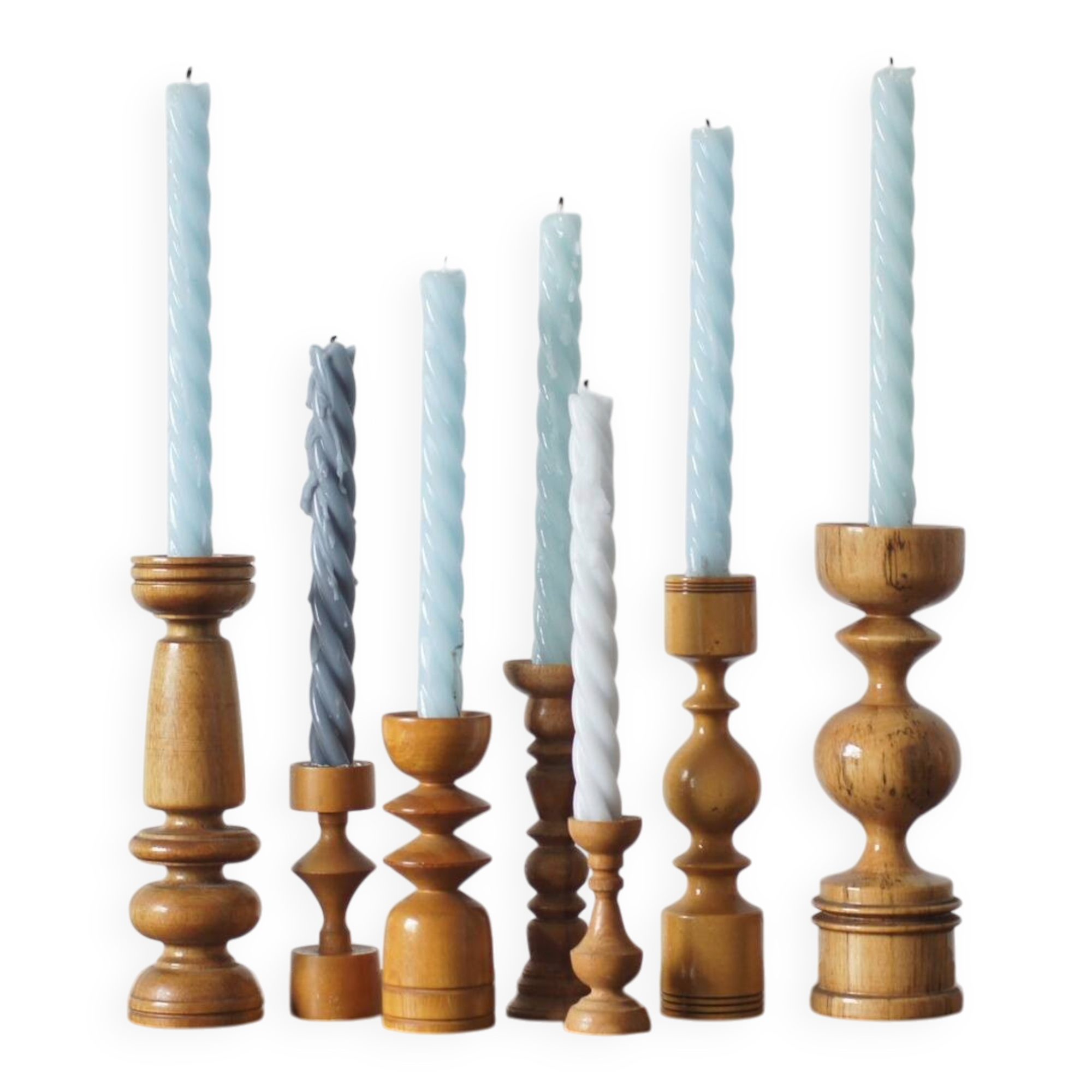 Bougeoirs en bois scandinaves, ensemble de 7