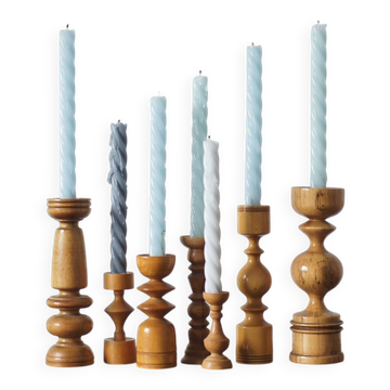 Scandinavian Wooden Candleholders, Set of 7