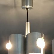 Space-age chandelier with 3 lights, brushed aluminium, 1970 design.