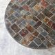 1970s round slate stone mosaic coffee table with sculptural metal base