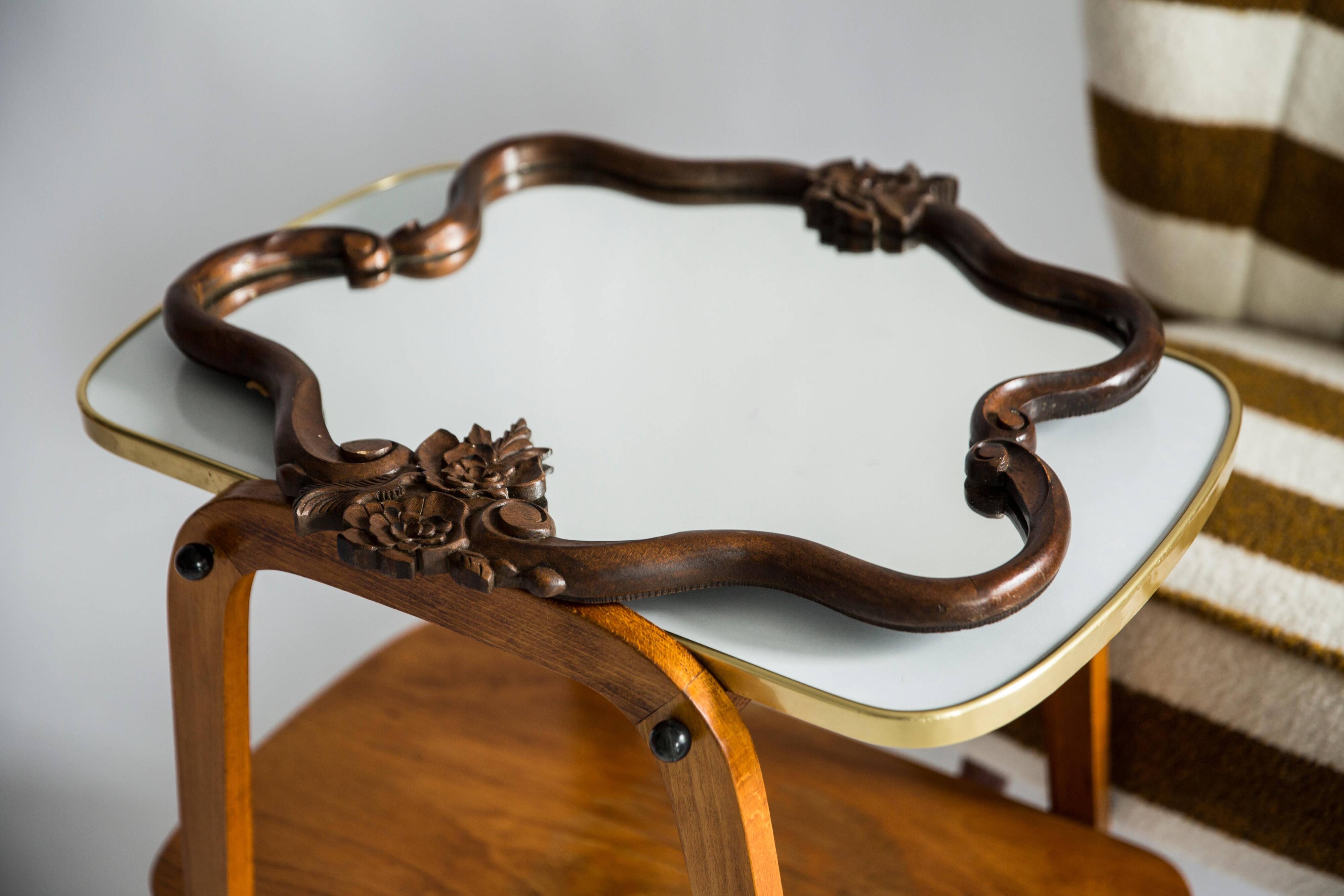 Medium vintage mirror in dark brown wood, Europe, 1960.