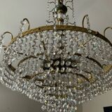 Brass chandelier with crystal pendants