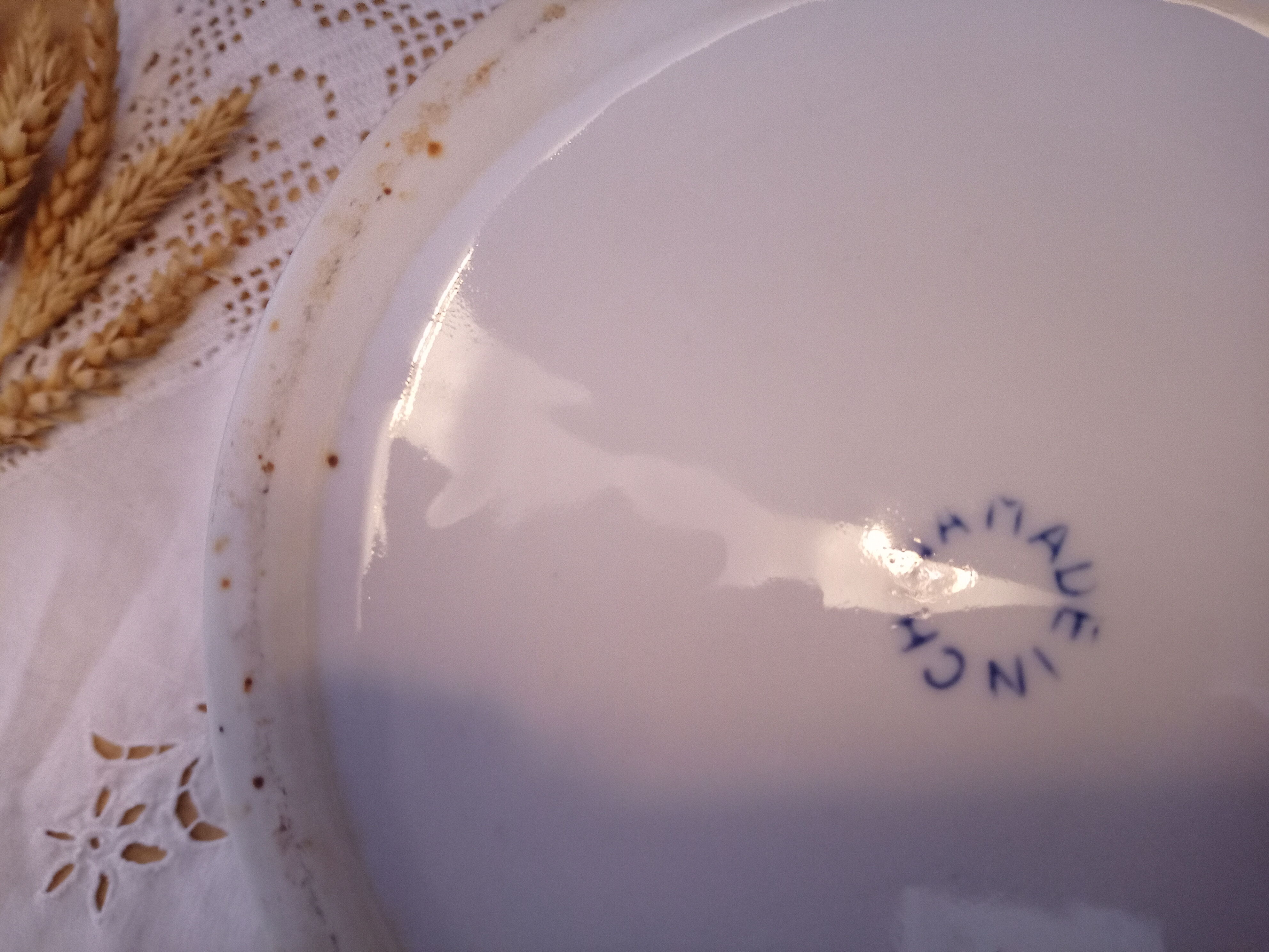 Lidded pot, Chinese ceramic urn celt decoration, blue and lilac