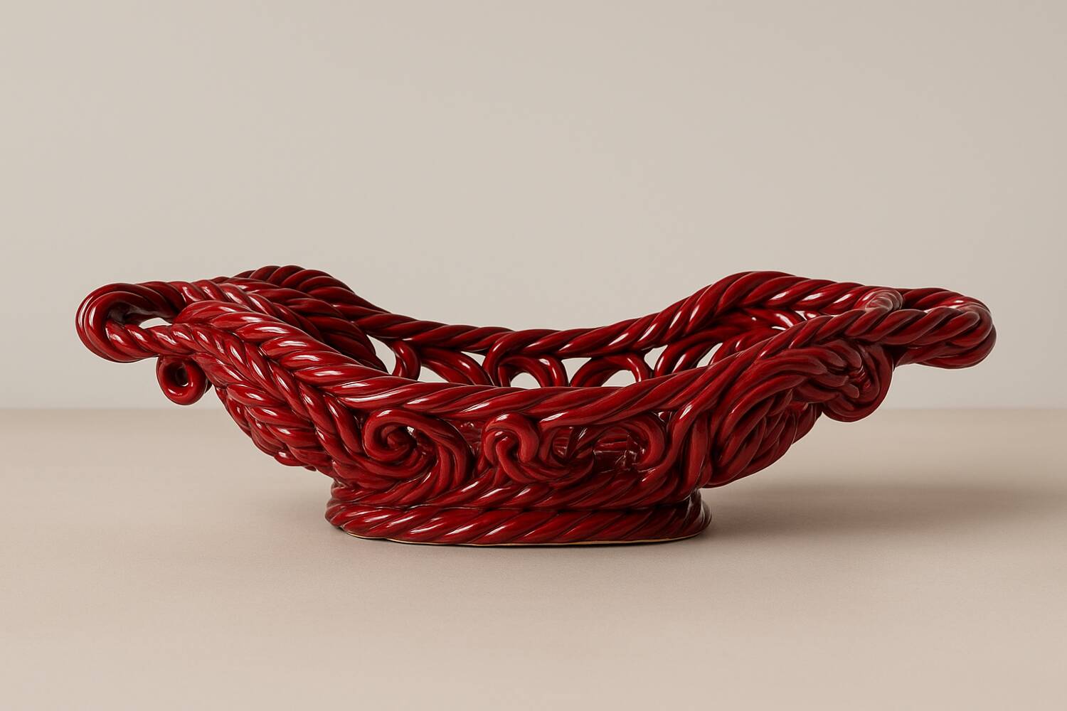 Large woven ceramic basket 60s