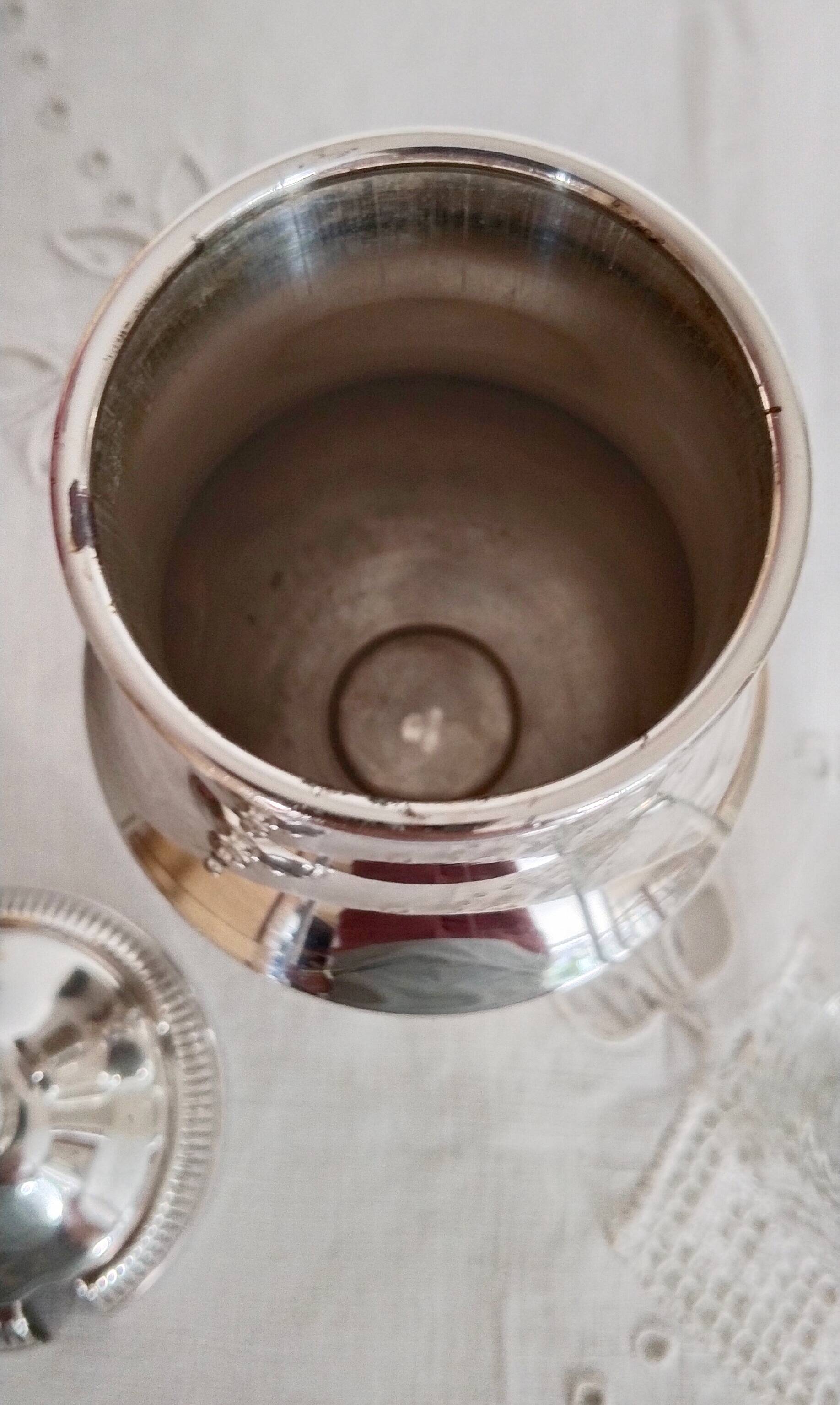 Mustard pot, jam pot, jam jar, sugar bowl, in silver metal