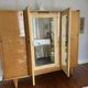 Vintage Art Deco Linen Cabinet / 1950s - Wood Burl and Mirror