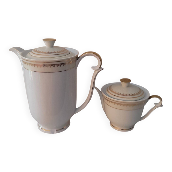 Service café-thé doré Lanternier Limoges, années 1950